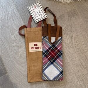 NEW set of two Plaid and Burlap Wine Gift Bags